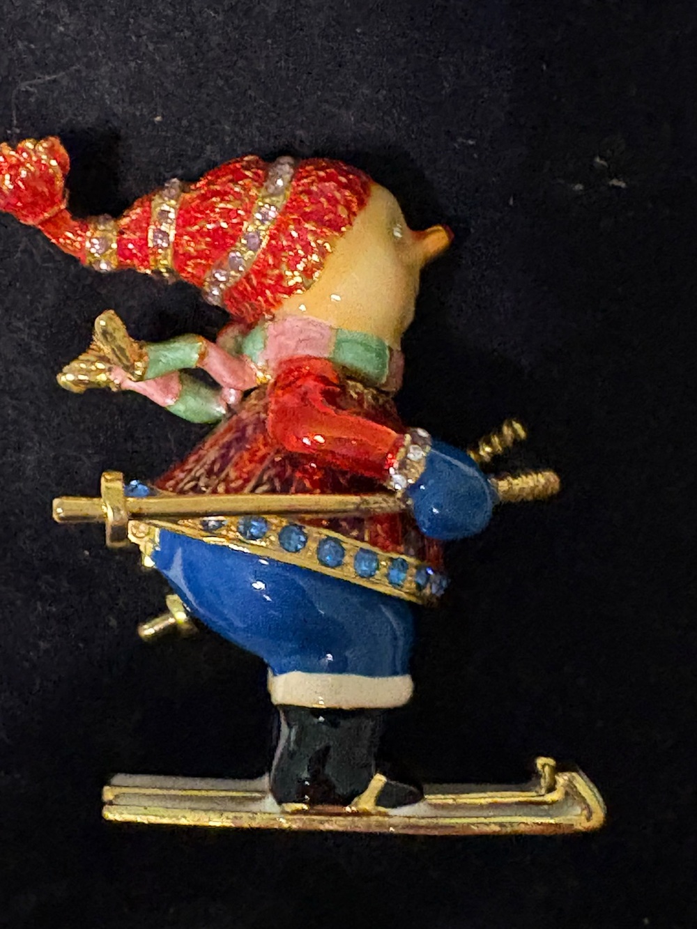 Enamel Skiing snowman trinket box